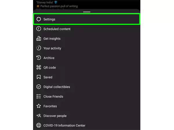 Settings of Instagram