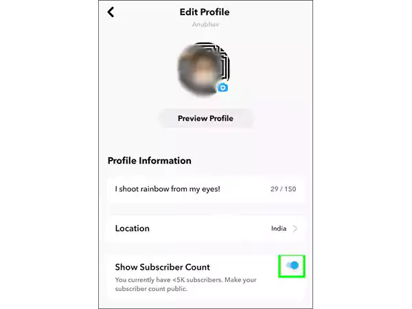 Configuración de recuento de suscriptores en Snapchat