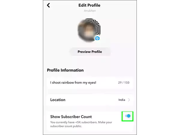 Subscriber count setting on Snapchat