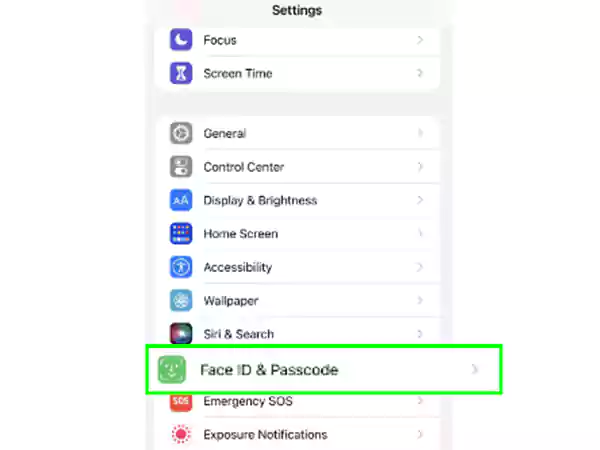 Go To Face Id & Passcode Settings
