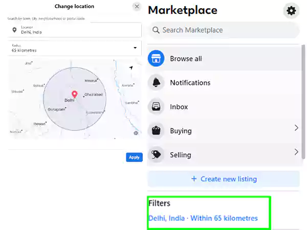 click on marketplace and location