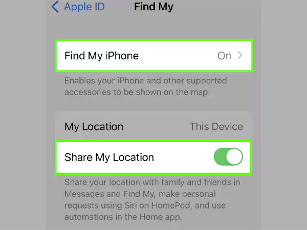 Enable Find My Phone and Share My Location.