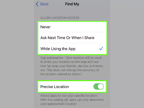 Select option for location access and turn on the precise location.