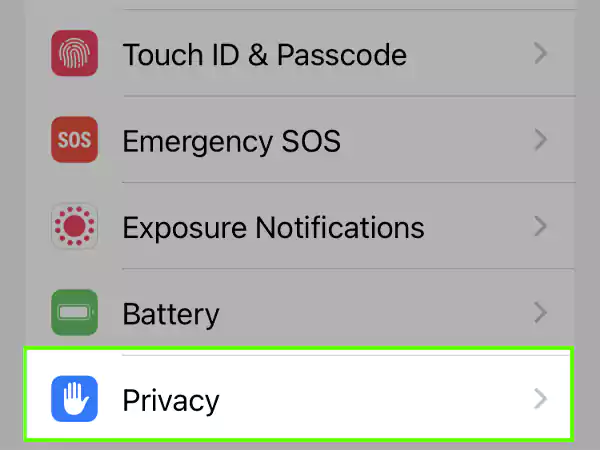 Go to Settings and select Privacy.