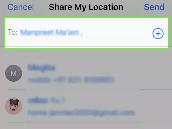 Enter the contact name to share the location.