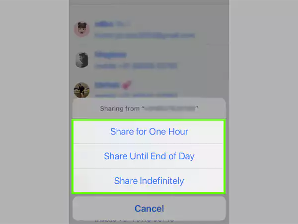 Choose the option for the time of sharing location.