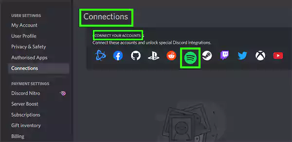 Click on connections and then choose Spotify