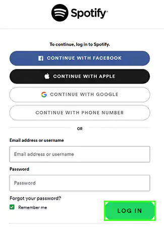 Enter spotify login details and click on log in