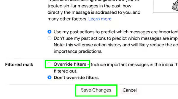 Select ‘Don’t override filters, tap on Save Changes