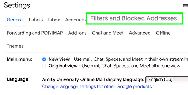 Tap on Filters and Blocked Addresses