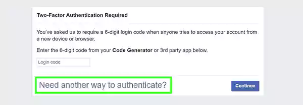 click on need another way to authenticate
