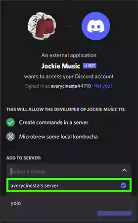 select the discord server