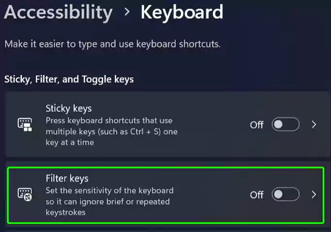 Disable filter keys