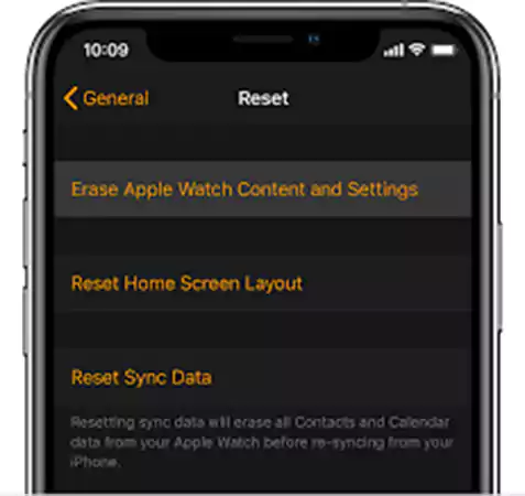 Erase watch content and settings