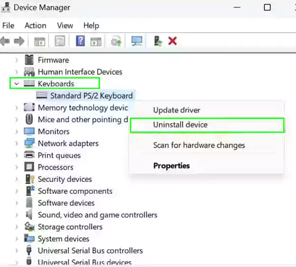 Select Uninstall device