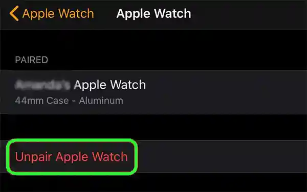 Tap on Unpair Apple Watch.
