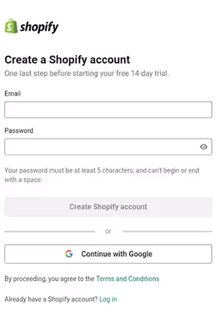 Create a Shopify account