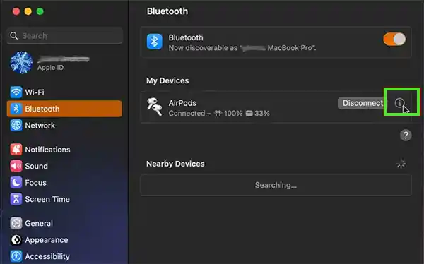 Go to Bluetooth and click on the info icon.