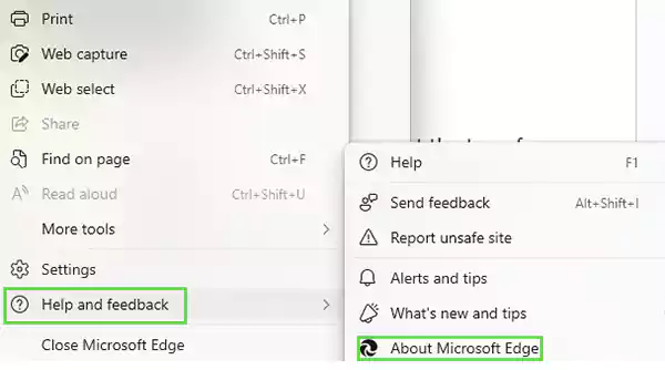 Help and feedback  About Microsoft Edge