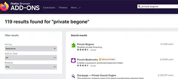 Private begone Add-on