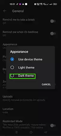     choose dark theme