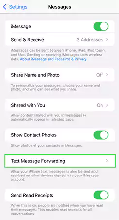 Tap on Text Message Forwarding