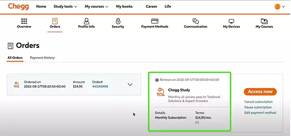 Chegg Study Subscription