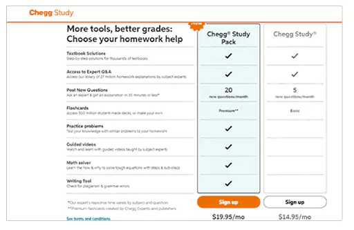 Comparing Cheggs subscriptions