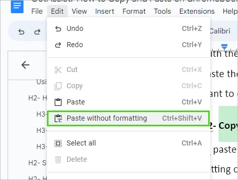 Paste without formatting option.