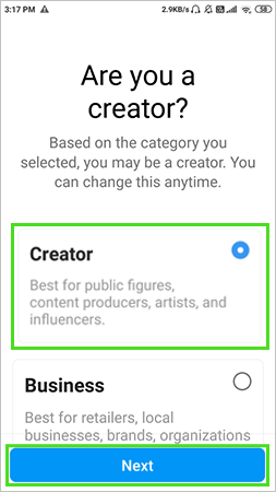 Select Creator Next