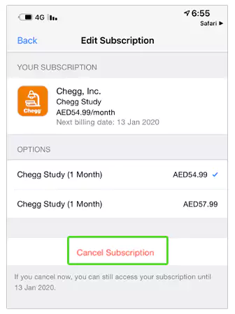 Tap on the Cancel Subscription option