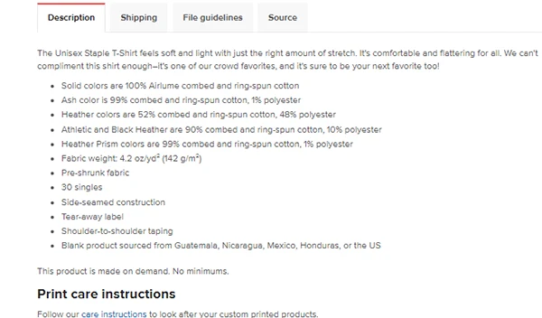 Product description for a cotton T-shirt 