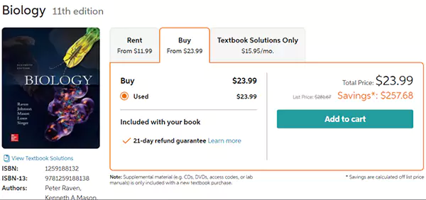 Buying a Biology book from Chegg