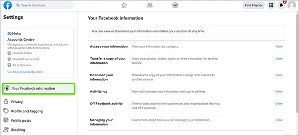 Click Your Facebook information