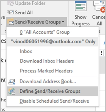Click Send Receive Groups and select Define Send and Receive Groups.
