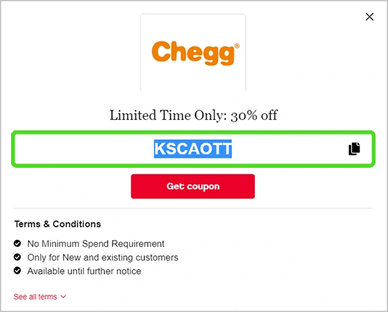Copy the Chegg coupon code