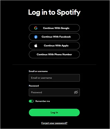 Fill in your Spotify Account Details