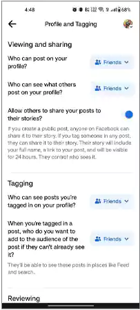 Profile and tagging on Facebook mobile
