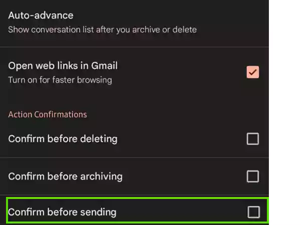 Select Confirm before sending
