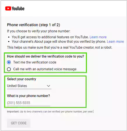 Phone verification on YouTube