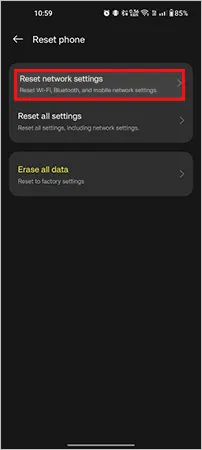 Reset network settings