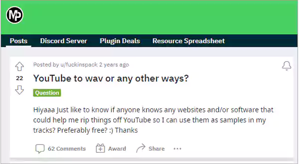 Subreddit about YouTube to WAV tool