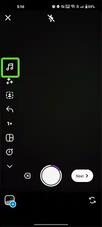 Tap the music note icon