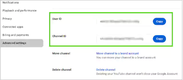 User ID and Channel ID