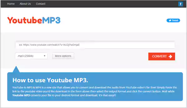 YouTube MP3 converter page