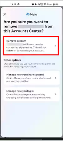 Choose the first option Delete account