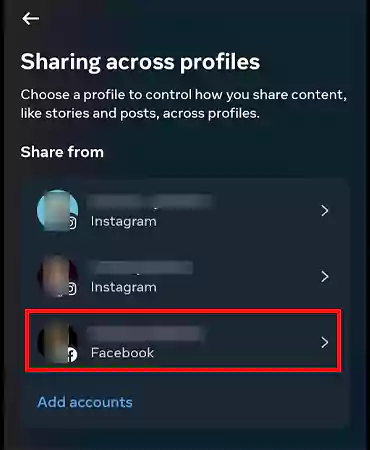 Choose the linked Facebook account