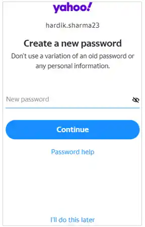 Set New password select Continue