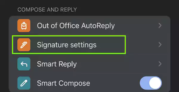 Signature settings