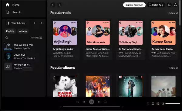 Spotify web player interface
